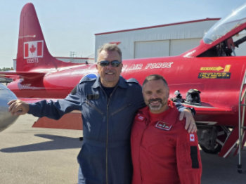 Terry Hawes, son of 1967 & 1969 Crew Chief Bob Hawes flys in the back seat of the JAM Red Knight T-33 Terry Hawes, son of 1967 & 1969 Crew Chief Bob Hawes flys in the back seat of the JAM Red Knight T-33